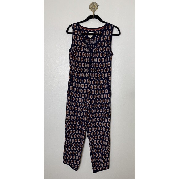 Anthropologie Lilka Women's Sleeveless Patterned Straight Jumpsuit Blue Small - Picture 2 of 8